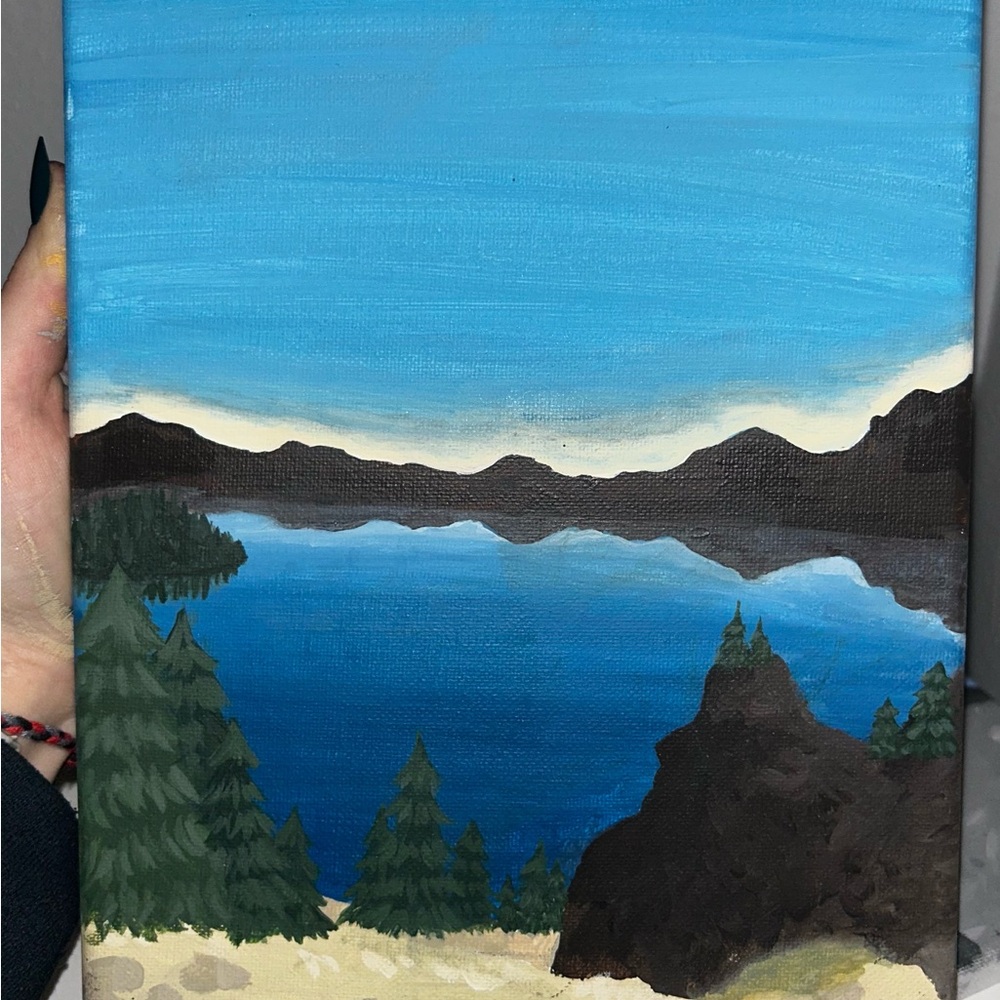 Serene Landscape Canvas Art - Blue and Green 11x8